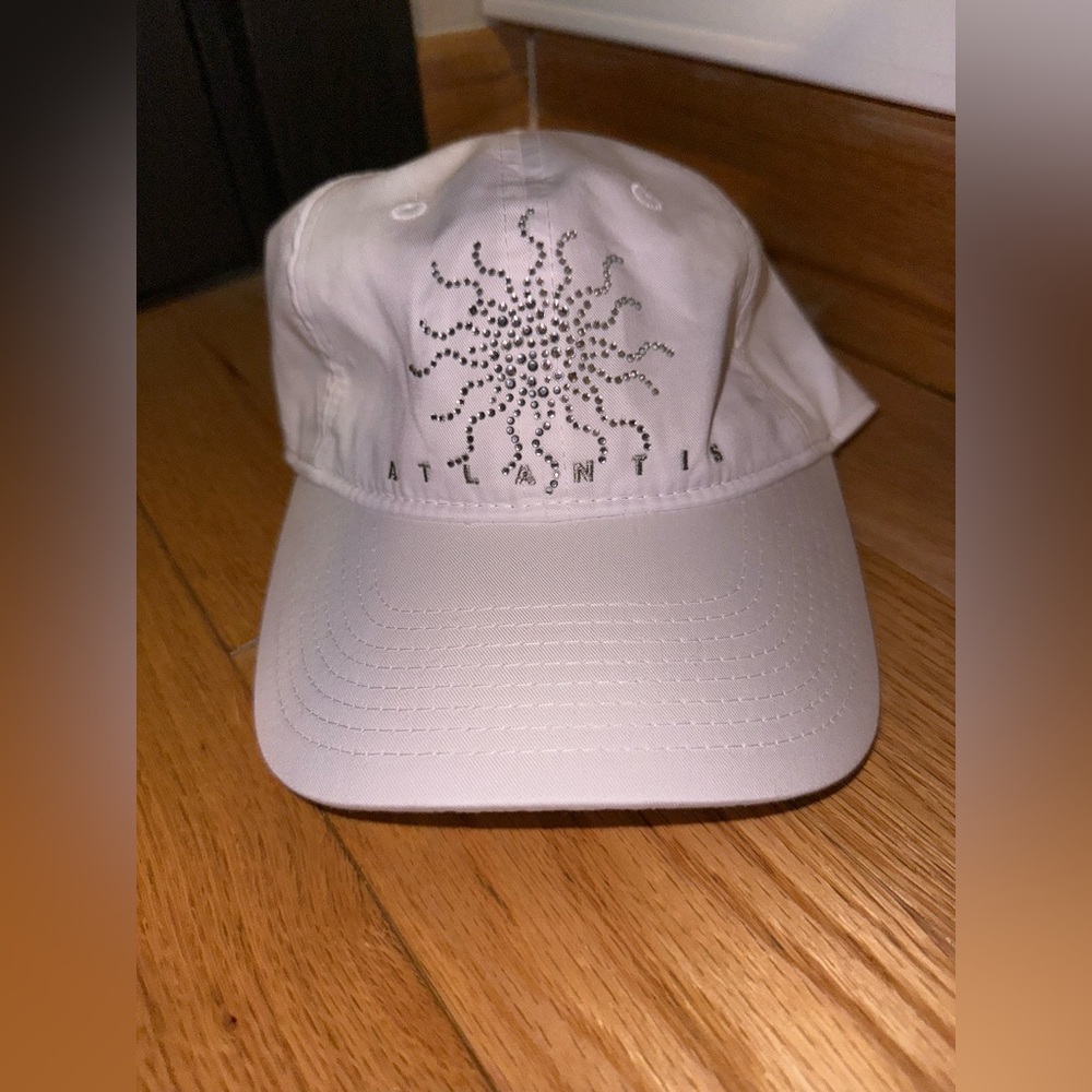 White Atlantis Cap with Silver Rhinestone Design W/ Adjustment Buckle